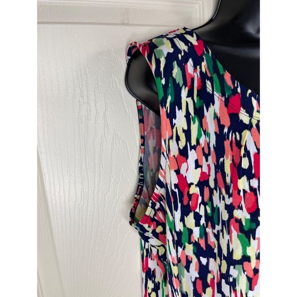 Jones Studio Blouse Womens Plus Size 1X Sleeveless Pink Green Yellow Stretch Top - Picture 6 of 8